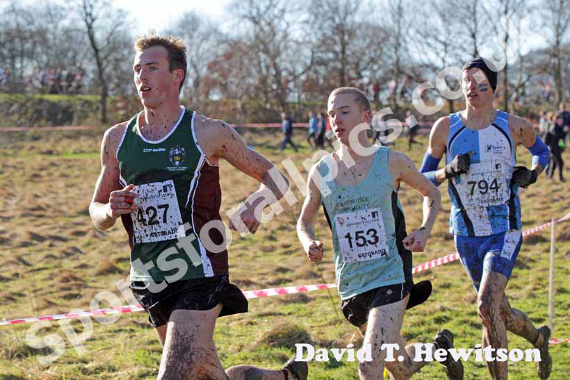 427 Gordon Benson, 153 Lewis Oliver and 794 Daniel Davis during the 2013 BUCS Cross Country Championships.
